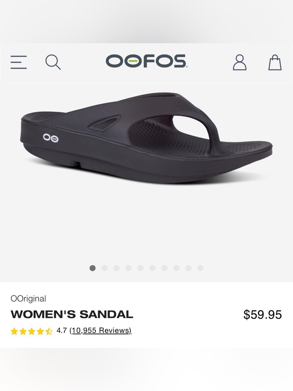 OOFOS Women's Black Slippers/Flip flop - Picture 2 of 10